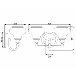 Wandleuchten|Badezimmer Lampe*Elstead Wandlampe Bad Metall Glas 40,6 cm breit IP44 mit 2x G9 LED