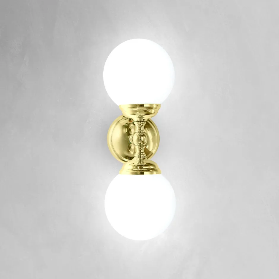 Giovanni Battista Wandlampe Badezimmer H: 36 c, 2-flammig E14 Glas Messing< Wandleuchten|Badezimmer Lampe