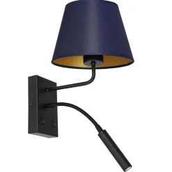 Luminex Wandlampe Blau Gold Stoff Lesearm E27 G9 konisch< Wandleuchten|Schlafzimmer Lampen
