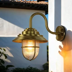 Außenleuchten Antik|Außenwandleuchten*Lido Wandlampe BOLOS Messing IP64 Maritime Laterne
