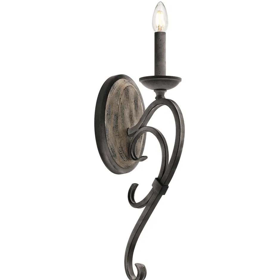 Wandleuchten|Rustikale Lampen*Elstead Wandlampe CAMELOT 8 in Zink Antik Holz Lampe