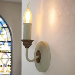 Designerlampen|Rustikale Lampen*Elstead Wandlampe CANDELA 8 Holz Shabby Weiß Kerze Lampe