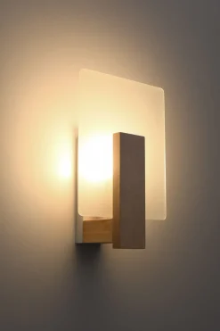 Sollux Wandlampe E14 Glas Holz Modern wohnlich DORETT< Wohnzimmerlampen|Glaslampen