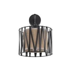 TK Lighting Wandlampe E27 Metall Jute H: 35 cm in Schwarz Braun MINA< Wandleuchten|Schlafzimmer Lampen