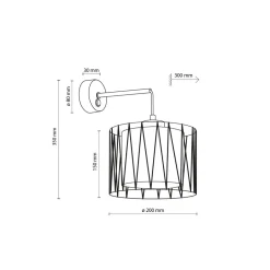TK Lighting Wandlampe E27 Metall Jute H: 35 cm in Schwarz Braun MINA< Wandleuchten|Schlafzimmer Lampen