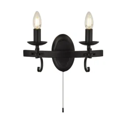 Rustikale Lampen|Wohnzimmerlampen*Searchlight Wandlampe Eisen mit Schalter 2-flammig Schwarz E14 B: 32 cm