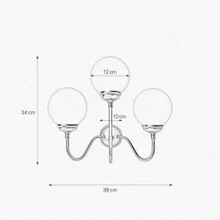 Giovanni Battista Wandlampe 3-flammig E14 Glas Echt-Messing B: 39 cm< Wandleuchten|Badezimmer Lampe