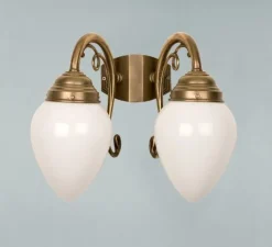 Wohnzimmerlampen|Küchenlampen*Berliner Messingleuchten Wandlampe 2-flammig Messing Glas T:23 cm E27 Ornamente