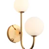 Wandleuchten|Schlafzimmer Lampen*Jupiter Wandlampe Glas Echt-Messing G9 in Gold Weiß 2-flammig