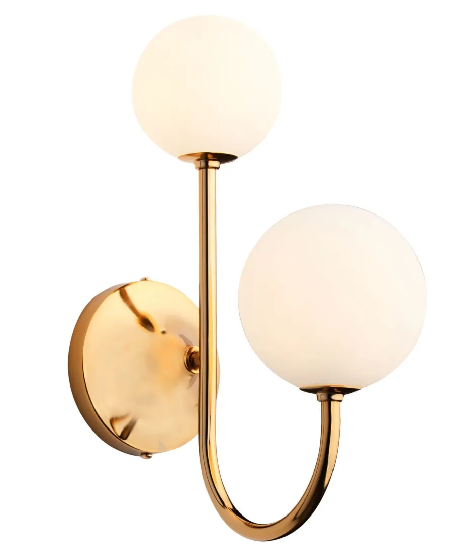 Wandleuchten|Schlafzimmer Lampen*Jupiter Wandlampe Glas Echt-Messing G9 in Gold Weiß 2-flammig