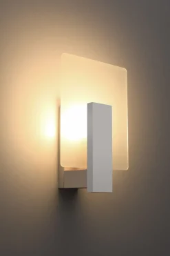 Sollux Wandlampe Glas Holz Weiß eckig E14 blendarm innen< Wohnzimmerlampen|Glaslampen