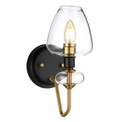 Elstead Wandlampe Glasschirm in Schwarz Messing E14 MAIYA< Wandleuchten|Glaslampen