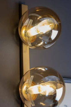 Eco-Light Wandlampe Gold Bernstein Glaskugel E14 H:60 cm 2-flmg< Wohnzimmerlampen|Glaslampen