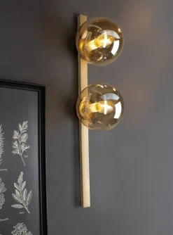 Eco-Light Wandlampe Gold Bernstein Glaskugel E14 H:60 cm 2-flmg< Wohnzimmerlampen|Glaslampen