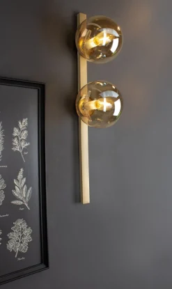 Eco-Light Wandlampe Gold Bernstein Glaskugel E14 H:60 cm 2-flmg< Wohnzimmerlampen|Glaslampen