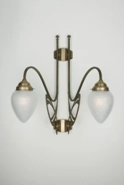 Wohnzimmerlampen|Küchenlampen*Berliner Messingleuchten Wandlampe Jugendstil Berliner Messing Glas B:55 cm E27