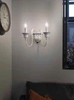 Wohnzimmerlampen|Keramiklampen*Ferroluce Wandlampe Keramik B: 32 cm Weiß Blau E14 2-flammig