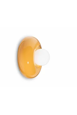 Wohnzimmerlampen|Glaslampen*Ferroluce Wandlampe Keramik Glas rund Ø 25 cm breit Gelb Weiß