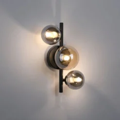 Paul Neuhaus Wandlampe Kugeln Rauchgrau Bernstein Glas G9 H:28,5 cm< Wandleuchten|Flurlampen