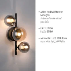 Paul Neuhaus Wandlampe Kugeln Rauchgrau Bernstein Glas G9 H:28,5 cm< Wandleuchten|Flurlampen
