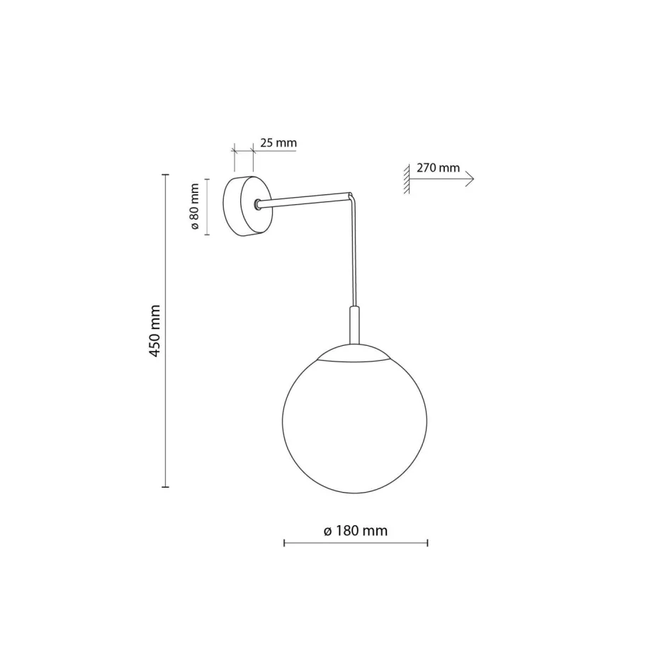 TK Lighting Wandlampe Kugelschirm Glas Metall H: 45 cm B: 18 cm E27< Wandleuchten|Küchenlampen