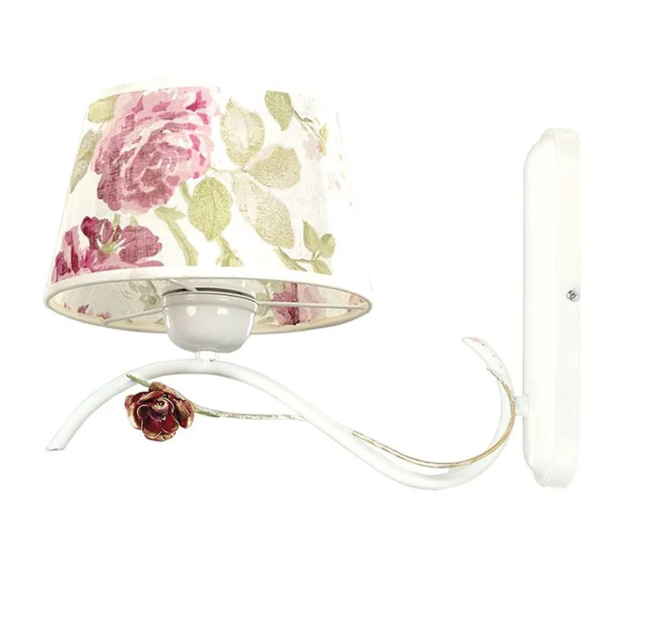 Emibig Wandlampe Landhausstil Weiß Stoff Schirm Rosen E27< Wandleuchten|Rustikale Lampen