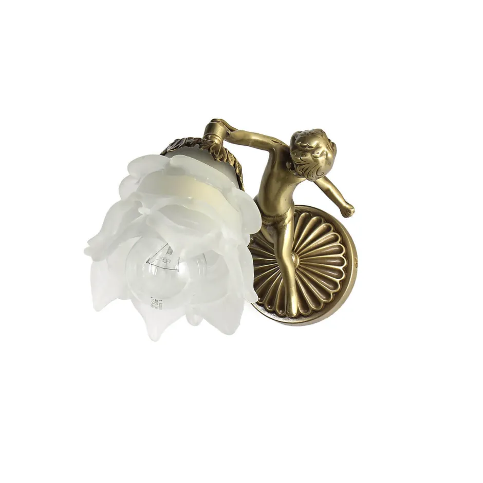 Glaslampen|Metall Lampen*Giovanni Battista Wandlampe Messing Antik Echt Jugendstil Putti