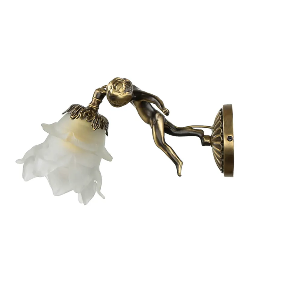 Glaslampen|Metall Lampen*Giovanni Battista Wandlampe Messing Antik Echt Jugendstil Putti