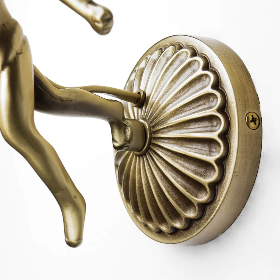 Glaslampen|Metall Lampen*Giovanni Battista Wandlampe Messing Antik Echt Jugendstil Putti