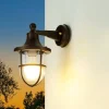 Außenwandleuchten|Rustikale Lampen*Lido Wandlampe Messing außen IP64 Rostbraun antik Maritim E27