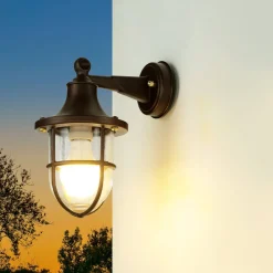 Außenwandleuchten|Rustikale Lampen*Lido Wandlampe Messing außen IP64 Rostbraun antik Maritim E27