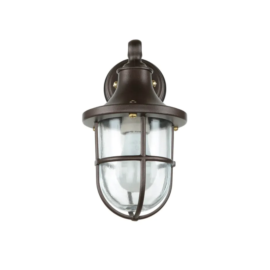 Außenwandleuchten|Rustikale Lampen*Lido Wandlampe Messing außen IP64 Rostbraun antik Maritim E27