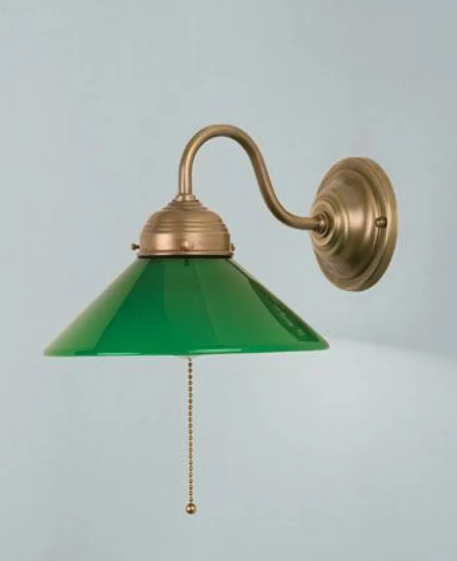 Wohnzimmerlampen|Küchenlampen*Berliner Messingleuchten Wandlampe Messing Glas Grün Zugschalter E27 Jugendstil