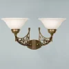 Berliner Messingleuchten Wandlampe Messing Glas T:32 cm E27 2-flammig Jugendstil< Wohnzimmerlampen|Metall Lampen