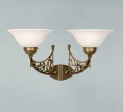 Berliner Messingleuchten Wandlampe Messing Glas T:32 cm E27 2-flammig Jugendstil< Wohnzimmerlampen|Metall Lampen