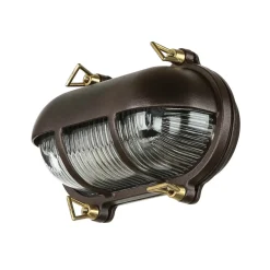 Rustikale Lampen|Metall Lampen*Lido Wandlampe Messing Riffelglas IP64 rostfrei E27 außen