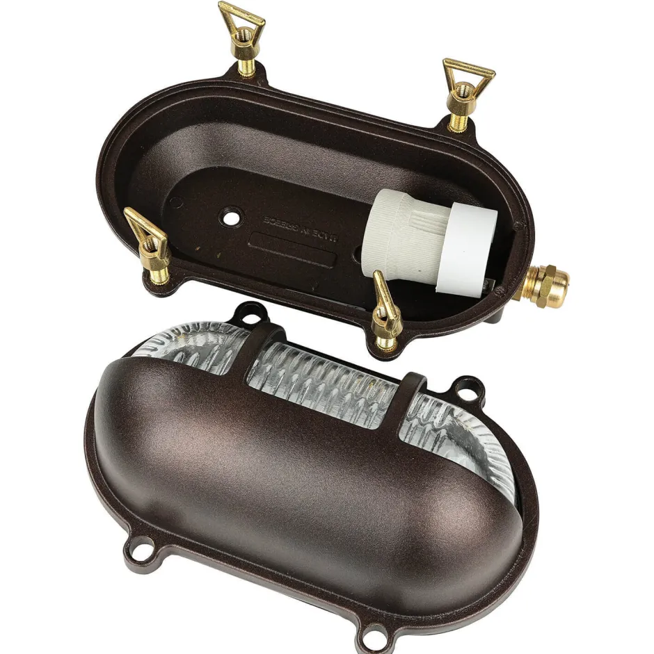 Rustikale Lampen|Metall Lampen*Lido Wandlampe Messing Riffelglas IP64 rostfrei E27 außen