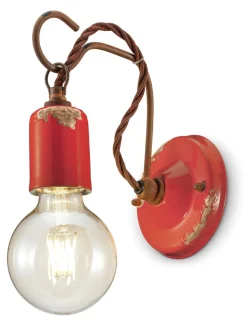 Wohnzimmerlampen|Küchenlampen*Ferroluce Wandlampe Metall 18 cm hoch Rot Shabby Antik E27 ARASI