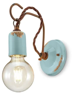 Wohnzimmerlampen|Keramiklampen*Ferroluce Wandlampe Metall 18 cm hoch Hellblau Shabby Antik E27
