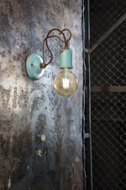 Wohnzimmerlampen|Keramiklampen*Ferroluce Wandlampe Metall 18 cm hoch Hellblau Shabby Antik E27