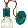 Wohnzimmerlampen|Küchenlampen*Ferroluce Wandlampe Metall E27 18 cm hoch Petrol Shabby Antik