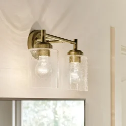 Elstead Wandlampe Metall Glas 32,6 cm breit in Messing E27 2-flammig< Wandleuchten|Wohnzimmerlampen