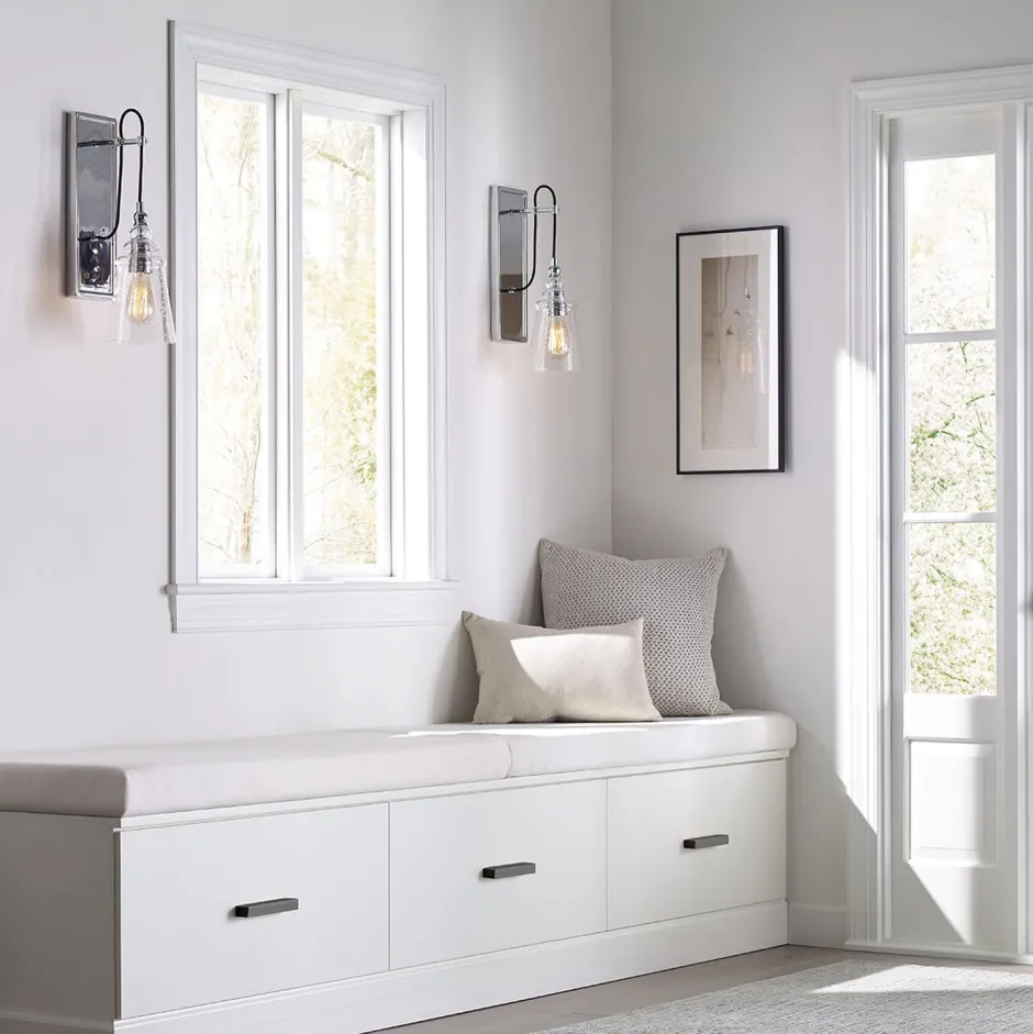 Wandleuchten|Küchenlampen*Elstead Wandlampe Metall Glas E27 44,1 cm hoch Chrom GREDA