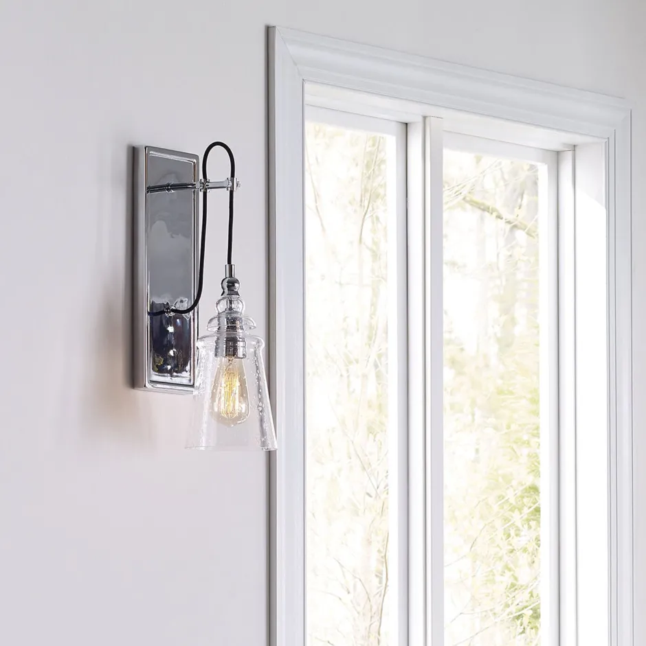 Wandleuchten|Küchenlampen*Elstead Wandlampe Metall Glas E27 44,1 cm hoch Chrom GREDA