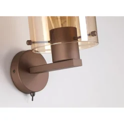 Wohnzimmerlampen|Flurlampen*Searchlight Wandlampe Metall Glas Mokka Bernstein E27 mit Schalter