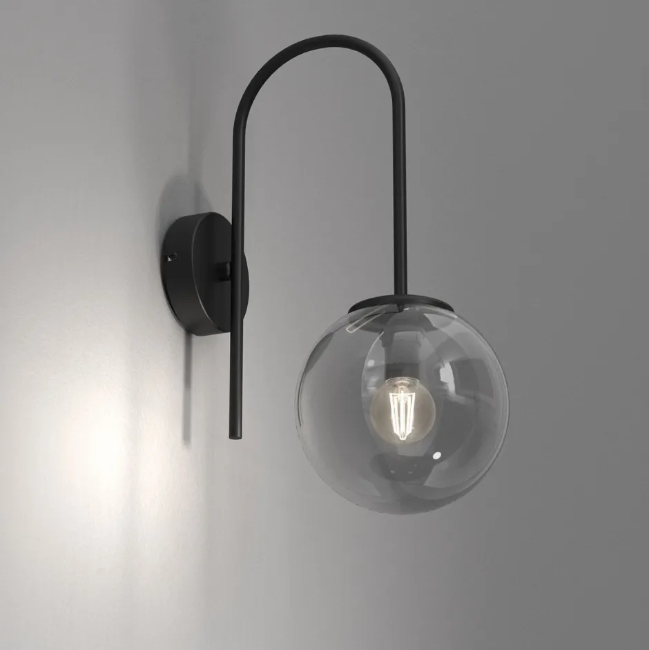 Wandleuchten|Küchenlampen*Luminex Wandlampe Metall Glas Schwarz Rauchgrau Messing E14