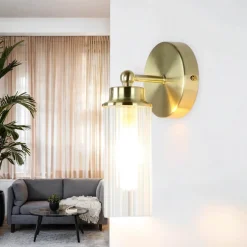 Searchlight Wandlampe Metall Glasschirm G9 IP44 B:10 cm in Messing< Glaslampen|Metall Lampen