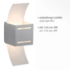 Paul Neuhaus Wandlampe Metall in Aluminium indirekt G9 H:30 cm< Flurlampen|Wohnzimmerlampen