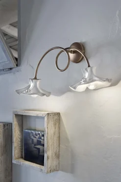 Wohnzimmerlampen|Keramiklampen*Ferroluce Wandlampe Metall Keramik B: 62 cm Rostbraun Weiß E14