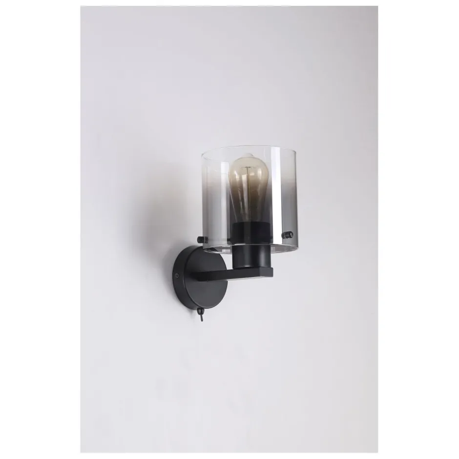 Searchlight Wandlampe Metall Rauchglas E27 H:24 cm mit Schalter< Wohnzimmerlampen|Metall Lampen